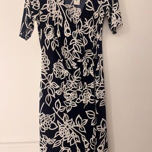 Elegant Black and White Floral Wrap Dress